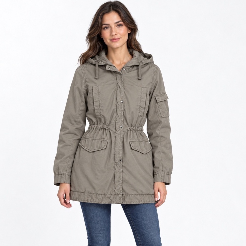 Standard James Perse Utility Parka Jacket Olive Green Hooded Size 4 Mility